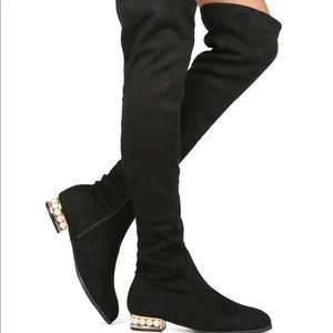 Pearl accent thigh high suede boot's